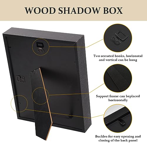 Shadow Box Frame 8x10 - 3 Pack Wood Deep Shadowbox with Glass - size: 8x10-3pcs-black
