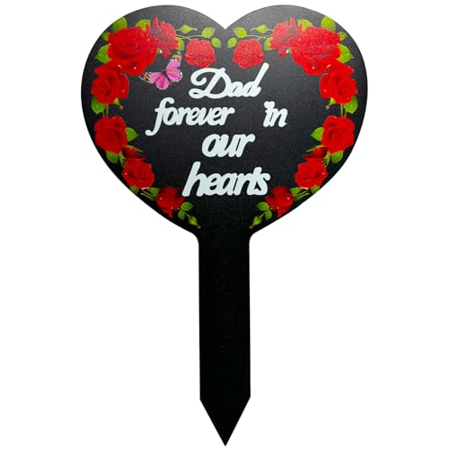Dad-C Heart Memorial Plaque Cardinals Garden Metal Grave Stake Decoration for Mom Dad Cemetery Outdoors Yard Garden - color: Dad-C