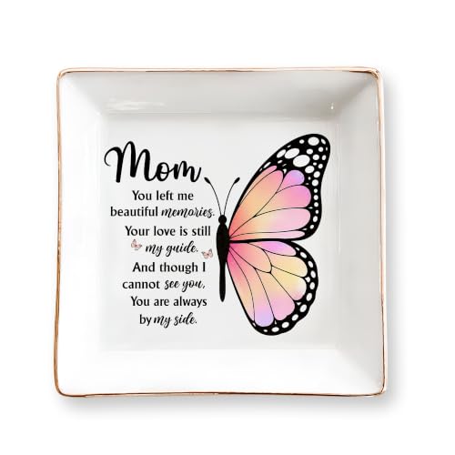 Butterfly Memorial Jewelry Dish, In Memory of Loss of Mom, Sympathy 4" Ceramic Jewelry Tray for Women, In Memory of Loss of Loved One Keepsake - Remembrance, Condolence Gifts for Daughter, Son - color: Butterfly - Mom Memorial