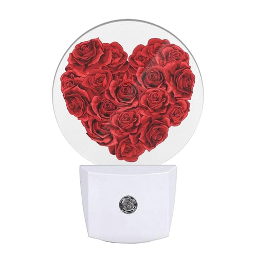 Rose Night Light Rose Flowers in Heart Shape Valentine's Day Night Lights Plug into Wall for Boys Girls, Plug-in Nightlight 0.5W LED Lighting for Stairway Hallway Bedroom - color: Sunny Sky Clouds