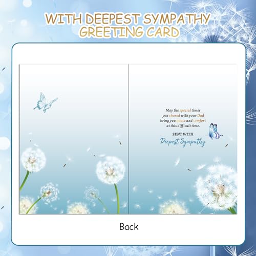 HOWAF Sympathy Card & Memorial Keyring for Loss of Dad, Deepest Sympathy Cards, Thinking of You, Unisex Adult, White and Blue, Floral