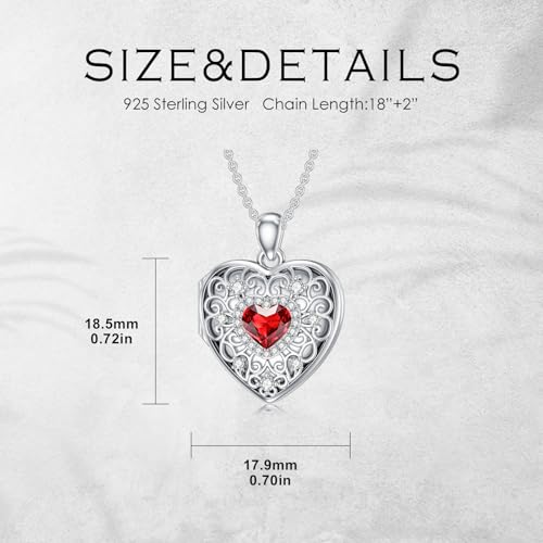 Heart Locket Necklace 925 Sterling Silver Personalized Picture Locket Pendant Birthday Christmas Jewelry Memorial Gifts for Women - color: January Crystal Locket