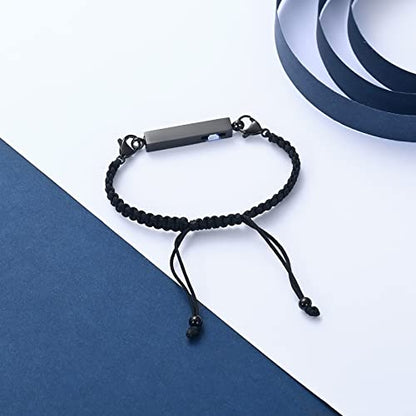 constantlife Birthstone Crystal Cube Urn Bracelet for Ashes Braided Rope Adjustable Bangle Cremation Memorial Jewelry Loved Ones Funeral Keepsake Gift for Women Men - color: Black-Blue