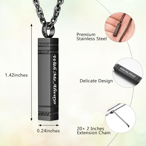 abooxiu Urn Necklace for Ashes Memorial Cremation Jewelry for Ashes Stainless Steel Ashes Jewelry Cube Ashes Necklace Bar Urn Pendant for Women Men - style: Engraved-With Me Always-Black
