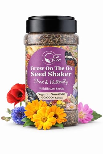 Mini Wildflower Seed Shaker - Bird & Butterfly Garden Seed Mix | 60,000+ Annual & Perennial Flower Seeds for Planting - Attracts Hummingbirds & Butterfly | No Messy Bags or Packets - size: 2oz Shaker, style: Bird & Butterfly Mix