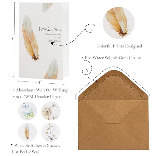 Crisky 50 PK Funeral Thank You Cards with Envelopes, Thank You for Your Sympathy Cards Watercolor Flowers Butterflies Bereavement Sympathy Thank You Cards for Funeral Family Friends