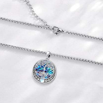 Sterling Silver Tree of Life Necklace for Women Oval Family Tree Necklace Abalone Shell Moonstone Pendant Mother Day Necklace for Mom Tree of Life Jewelry - style: Tree of Life-Moon Phase