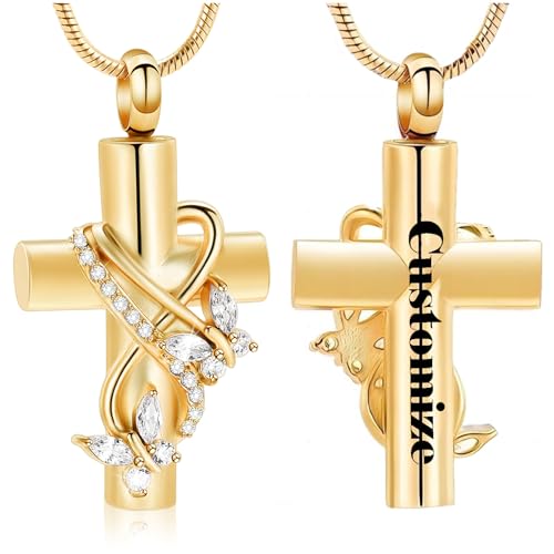 Imrsanl Butterfly Cross Urn Necklace for Ashes Men Women Cremation Jewelry Ashes Pendant for Human Memorial Ash Jewelry - color: Customize