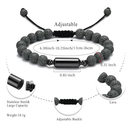 Oinsi Lava Rock Bracelet With Tube Memorial Urn Jewelry For Ashes Of Loved Ones Keepsake Cremation Bracelet Women Men Adjustable Length - color: A-Customize