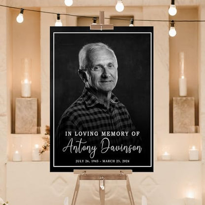 VIRAGIL Custom Funeral Welcome Sign, Black Memorial Sign, 24" W x 18" H, Plastic, Customizable Text & Photo, In Loving Memory - color: Design 20