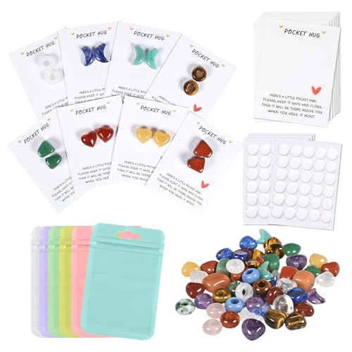 28 Sets Bulk Pocket Hug 7 Chakra Combination Worry Stone Keepsake Exchange Relationship Cards for Colleagues Family Distance Social Celebration of Life Gift - color: 7 Chakra Combination