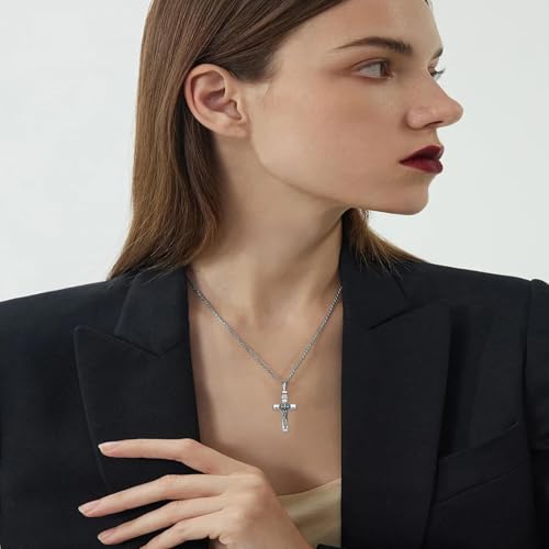 Crucifix Necklace for Men 925 Sterling Silver Jesus Cross Necklace Crucifix Cross Pendant Protection Jewelry for Men Women - style: B01-INRI-Urn