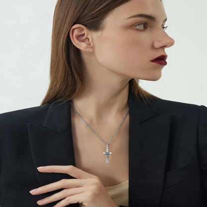 Crucifix Necklace for Men 925 Sterling Silver Jesus Cross Necklace Crucifix Cross Pendant Protection Jewelry for Men Women - style: B01-INRI-Urn