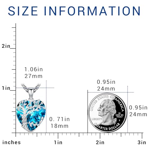 Eusense Tree of Life Necklace for Women Men Sterling Silver 925 Tree Urn Locket Cremation Jewelry Family Tree Pendant Gifts for Her Him Mom Dad Grandma Daughter - style: E-G-Tree of Life Necklace 12-Blue Topaz
