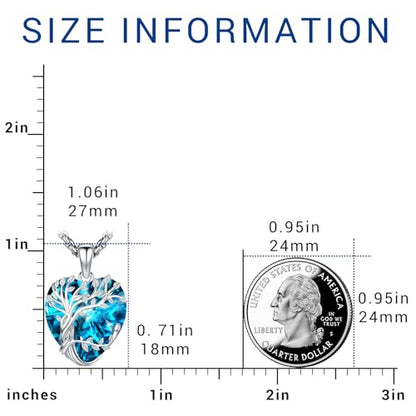 Eusense Tree of Life Necklace for Women Men Sterling Silver 925 Tree Urn Locket Cremation Jewelry Family Tree Pendant Gifts for Her Him Mom Dad Grandma Daughter - style: E-G-Tree of Life Necklace 12-Blue Topaz