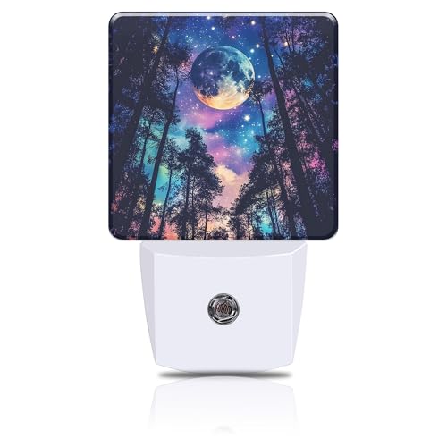 Starry Sky Night Light Moon and Forest Night Lights Plug into Wall Smart Dusk to Dawn Sensor 0.5W Energy Efficient Led Lamp for Men Women Bedroom Bathroom Hallway Stairway Decor - color: Moon and Forest