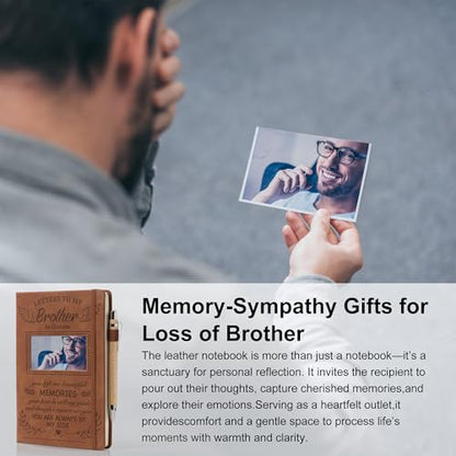 Memorial Gifts for Loss of Brother - Leather Journal A5 Notebook and Pen, Letters to My Brother in Heaven, Sympathy Gift Set with Pocket Hug PU Leather Keychain, Travel Photo Diary Memorial Day Gifts - style: Brother