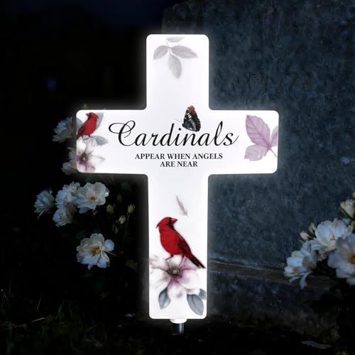 Solar Cross Light Cardinal Grave Decorations Marker for Cemetery - color: Cardinal