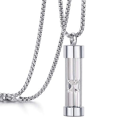 YOUFENG Urn Necklace for Ashes Timeless Hourglass Memorial Pendant Keepsake Cremation Jewelry for Human Pet Ashes - color: Silver