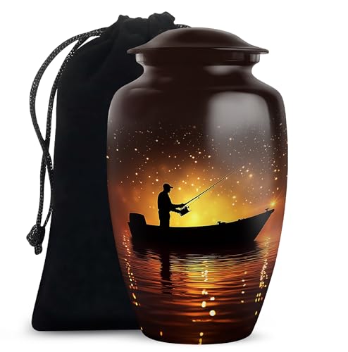 Fishing Urn for Ashes, Large Urns for Human Ash, Funeral & Burial Cremation for Adult Remains, Memorial Gift, Brown, 10 Inch - color: Fishing Urn -5, size: Large-10Inch