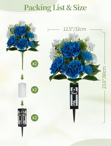 Artificial Grave Flowers for Cemetery: for Fathers Grave, 2 Pcs - color: Blue & White