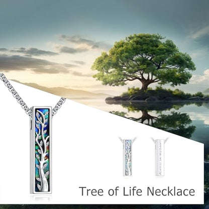 Cremation Urn Necklace for Ashes 925 Sterling Silver Moon Phase/Tree of Life/Hummingbird/Moss Agate/Opal/Compass/Mountain/Butterfly/Turquoise/Sunflower/Dragonfly/Cross Pendant Necklace Cremation Memorial Keepsake Urn Jewelry for Women Men - style: Tree of