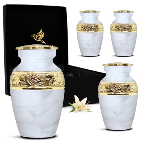 Small Urns for Human Ashes - Elegant Keepsake Cremation Urns (Pearl White, Set of 4) - color: Pearl White