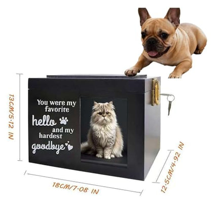 Dog Urn with Picture, Wooden Pet ERN for Dog Ashes Cremation Casket Box