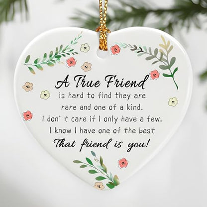 A True Friend is Hard to Find They are Rare and One of a Kind - Birthday, Christmas Friendship Gift | Gifts for Best Friend, Bestie, Female BFF | Ceramic Keepsake, Friendship Christmas Ornament - color: A True Friend