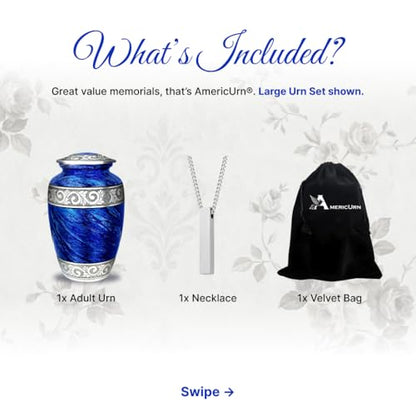 AmericUrn Set of 2 Eternal Blue Cremation Urn for Human Ashes – Adult Male & Female 1 Large Urn with 1 Memorial Necklace - color: Eternal Blue Single Urn Set