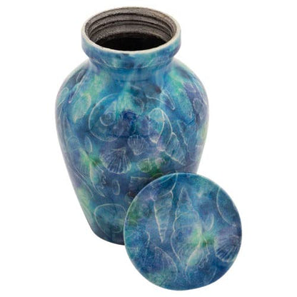 Seashell Ocean Keepsake Cremation Urn for Ashes, Aluminum, Blue Urn, Keepsake Sized Cremation Urn, 3 Inches High - color: Seashell Ocean