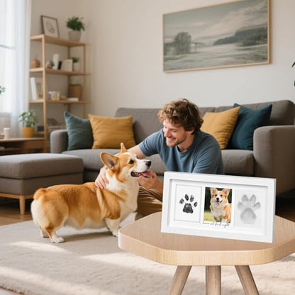 Paw Print Frame Kit, Cat/Dog Paw Print Kit, Dog Nose Print Kit, Soft Pawprint Clay&Clean Touch Ink Pad,Pet Paw Print Impression Kit with Customization Tool, Wooden Pet Memorial Frame, White - color: White