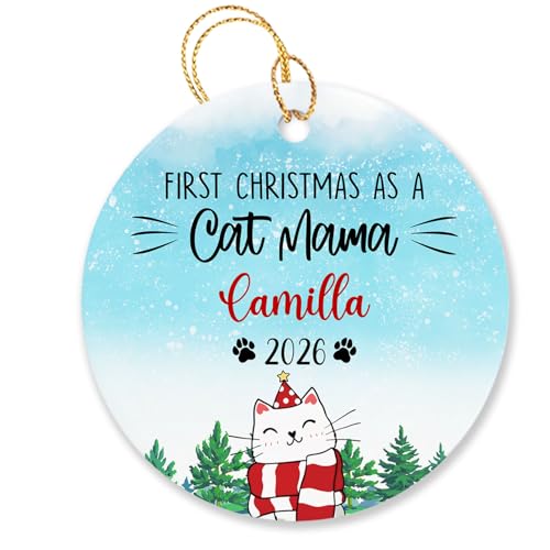 First Christmas As A Cat Mama Ornament Gift for Christmas 2026, Personalized 1st Christmas As A Cat Mama Ornament, Custom Name Year Pet Mom Christmas Tree Ornament - color: First Christmas as a Cat Mama Ornament