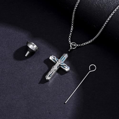 PELOVNY Urn Necklaces for Ashes of Loved Ones 925 Sterling Silver Personalized Heart Locket Urn Necklace Cremation Keepsake Memorial Jewelry Gifts for Women Men - color: Crucifix Urn