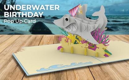 iGifts And Cards Ocean Adventure Shark 3D Pop-Up Card Jawsome Birthday 6x8 | Friend, Dad, Lifeguard, Shark Lover, Beach Lover, Funny Bday Greeting, Aquatic Party Theme, Underwater Scene, With Notecard - color: Shark Birthday