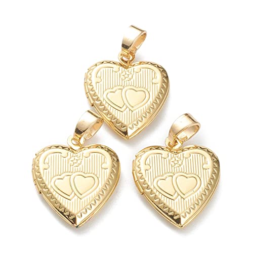 Beadthoven 10pcs Heart Locket Pendants Real 18K Gold Plated Heart Photo Frame Charms Photo Holder Memory Locket Pendants for DIY Necklace Jewelry Making - color: Gold-Heart-Double Heart