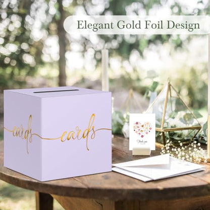 Light Purple Card Box with Gold Foil Design, Paperboard 8.7" Gift Card Holder for Wedding Graduation Birthday Party Reception Retirement Anniversary Bridal & Baby Shower - color: Light Purple Card Box with Gold Foil, size: 8.7×8.7×8.7Inch(1 Pack)