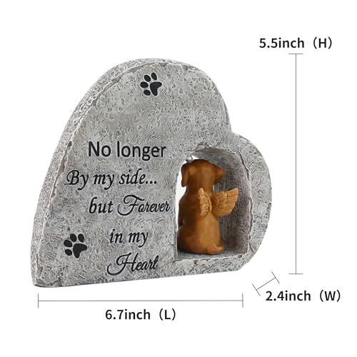 Solar Dog Pet Memorial Stone with A Angel Puppy Memorial Statue, Dog Grave Marker Or Garden Memorial Stone-No Longer By My Side But Forever in My Heart