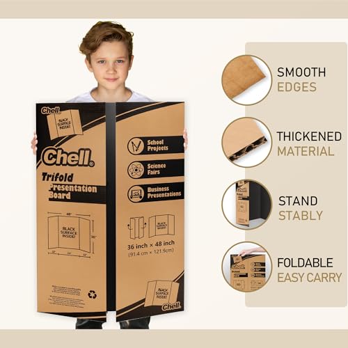 Chell 36x48 Large Size Corrugated Trifold Poster Boards, Black, 2 Pack | Made of Thickened Corrugated Cardboard, Portable, Lightweight - size: Large, 36x48 in