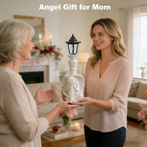 Solar Angel Garden Statue, 18" Roman Columns Angel Statue with Solar Lights Outdoor Waterproof, Resin Deocr Angel Figurine for Yard Patio Lawn Ornaments, Angel Gifts for Women Mom Grandma