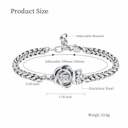 Imrsanl Rose Flower Women's Link Urn Bracelet for Ashes Stainless Steel Cremation Urn Bracelet Bangle for Ashes Keepsake Memorial Jewelry - color: Silver