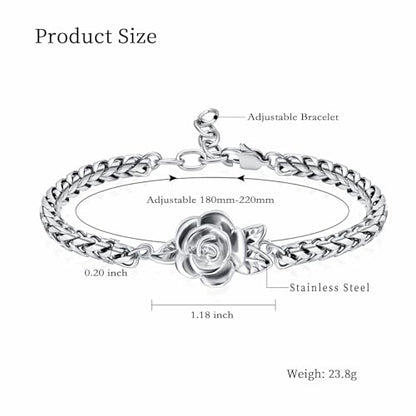Imrsanl Rose Flower Women's Link Urn Bracelet for Ashes Stainless Steel Cremation Urn Bracelet Bangle for Ashes Keepsake Memorial Jewelry - color: Silver