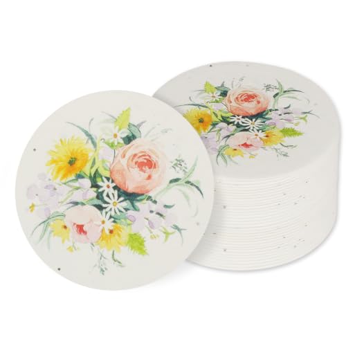 nulala 20Pack Plantable Seed Paper Cards - Handmade Circular Shape Greeting Cards Embedded with Wildflower Seeds for Gift Wrapping,Wedding Favors,Bridal Shower Favor,Celebration of Life - color: Yellow