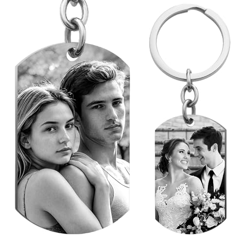 Photo Keychain Custom Picture Keychain Customized Gifts Laser-Engraved/Color Gifts For Boyfriend Hubsand Wife - color: Engraving (Black&white): 2 Sides Photo (Black)
