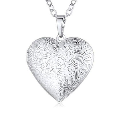 Custom4U Personalized Heart Locket Necklace with Pictures,Sunflower/Angel Wings/Heart Shaped Lockets Custom Photo,Gold/Rose Gold/White Lockets That Holds Picture,Customized Memorial Jewelry for Women - color: A-Heart-Steel(Locket Only)