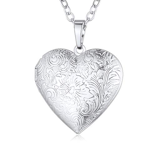 Custom4U Personalized Heart Locket Necklace with Pictures,Sunflower/Angel Wings/Heart Shaped Lockets Custom Photo,Gold/Rose Gold/White Lockets That Holds Picture,Customized Memorial Jewelry for Women - color: A-Heart-Steel(Locket Only)