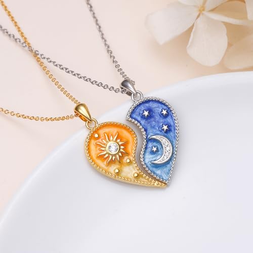 FLYOW S925 Sterling Silver Best Friend Couple Pendant Friendship Sun Moon Lotus Yin Yang Matching Bff Necklace for Women Jewelry - style: Heart Yin Yang