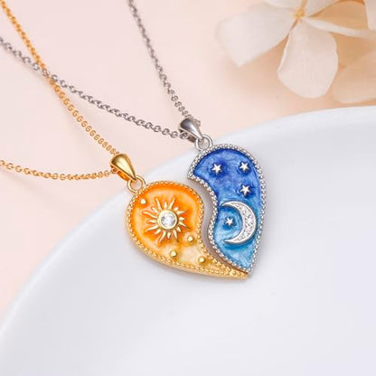 FLYOW S925 Sterling Silver Best Friend Couple Pendant Friendship Sun Moon Lotus Yin Yang Matching Bff Necklace for Women Jewelry - style: Heart Yin Yang