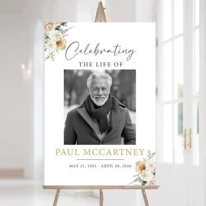 Personalized Funeral Welcome Sign with Photo for Celebration of Life #11 | Elegant Celebration Tribute Canvas Display, Celebration Tribute Board, Forever In Our Hearts Keepsake for Loved Ones - color: Version #11