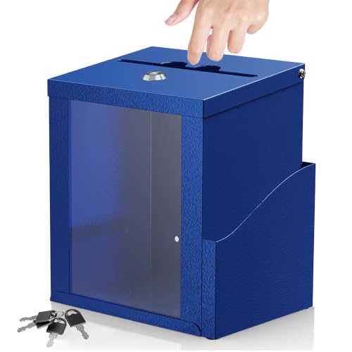 Suggestion Box with Slot and Lock, Display Panel & Carry Handle - color: Blue